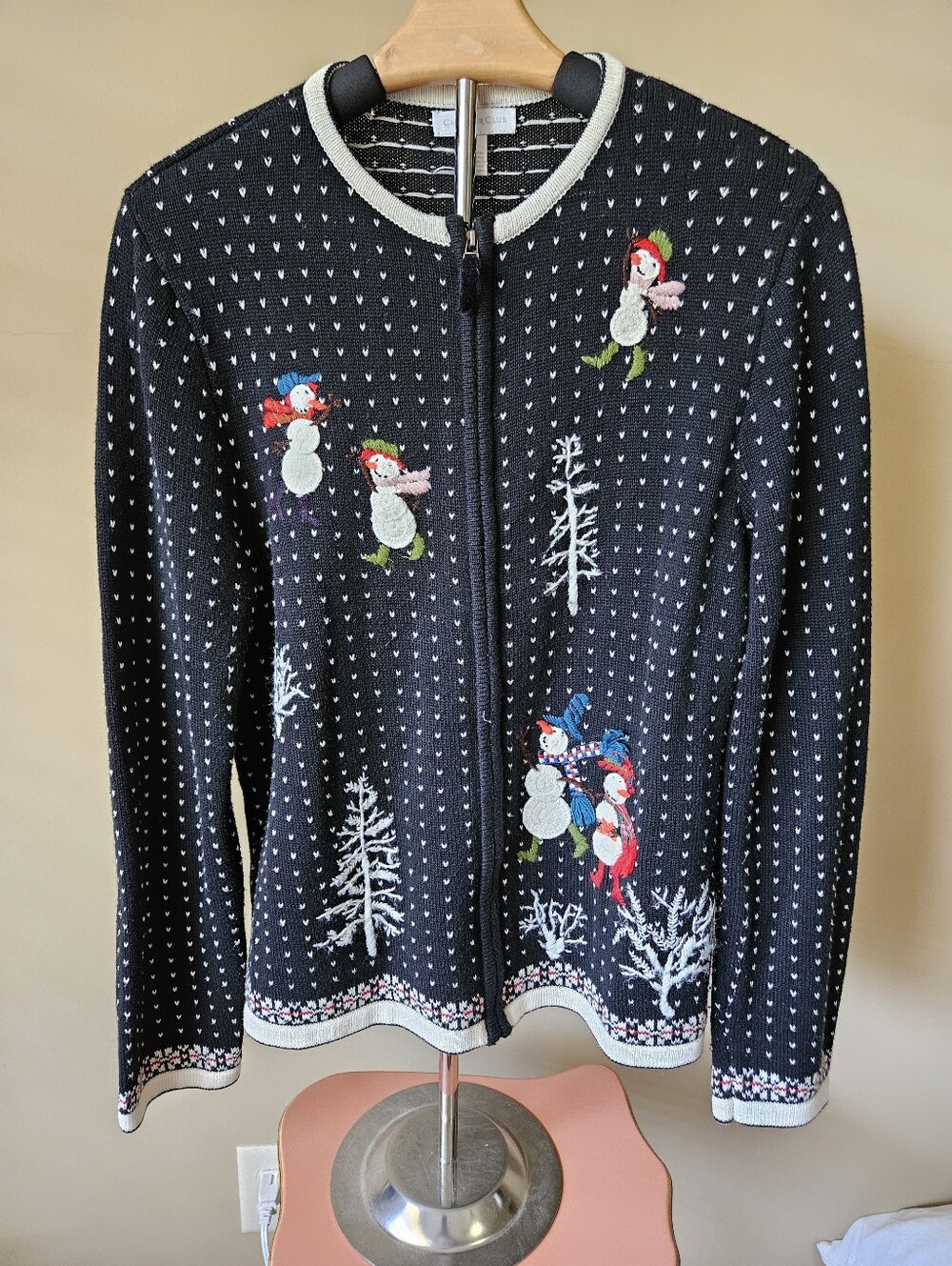 Vintage Charter Club Snowman Nordic Full Zip Cardigan Sweater - Size L